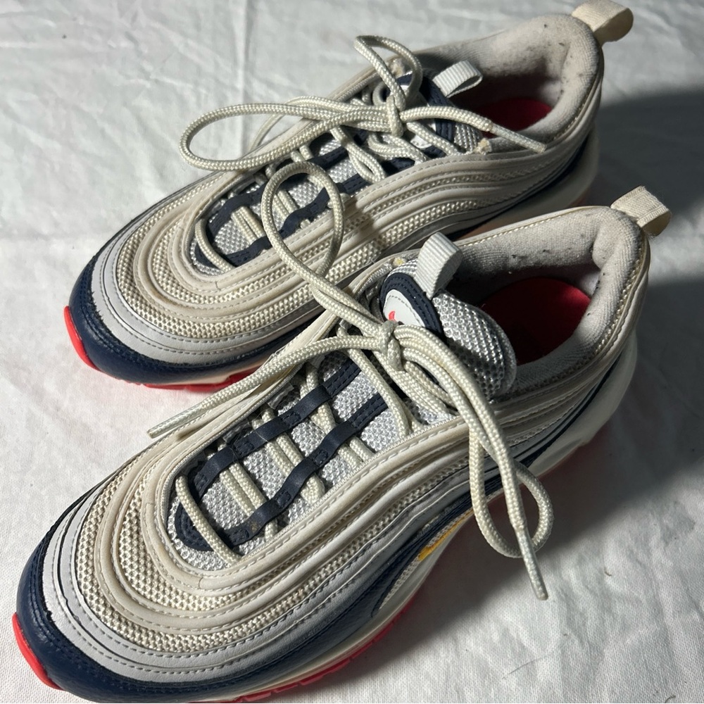 Nike Air Max 97 Pure platinum navy/orange/racer pink- Women’s 6.5